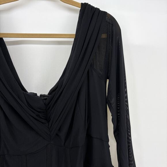 City Chic Size XL/ 22 Lana Bodycon Cocktail Dress Black Sheer Long Sleeve Formal - Picture 3 of 9